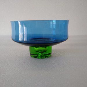 Mid-century Modern Blue and Green Swedish Art Glass Bowl